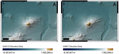 An evaluation of the General Bathymetric Chart of the Ocean in shoreline-crossing geomorphometric investigations of volcanic islands